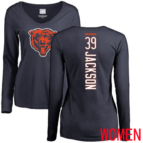 Chicago Bears Navy Blue Women Eddie Jackson Backer NFL Football #39 Long Sleeve T Shirt